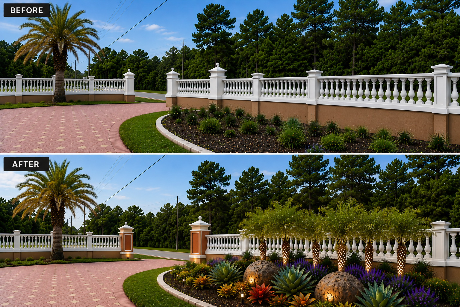 Entry landscape before and after